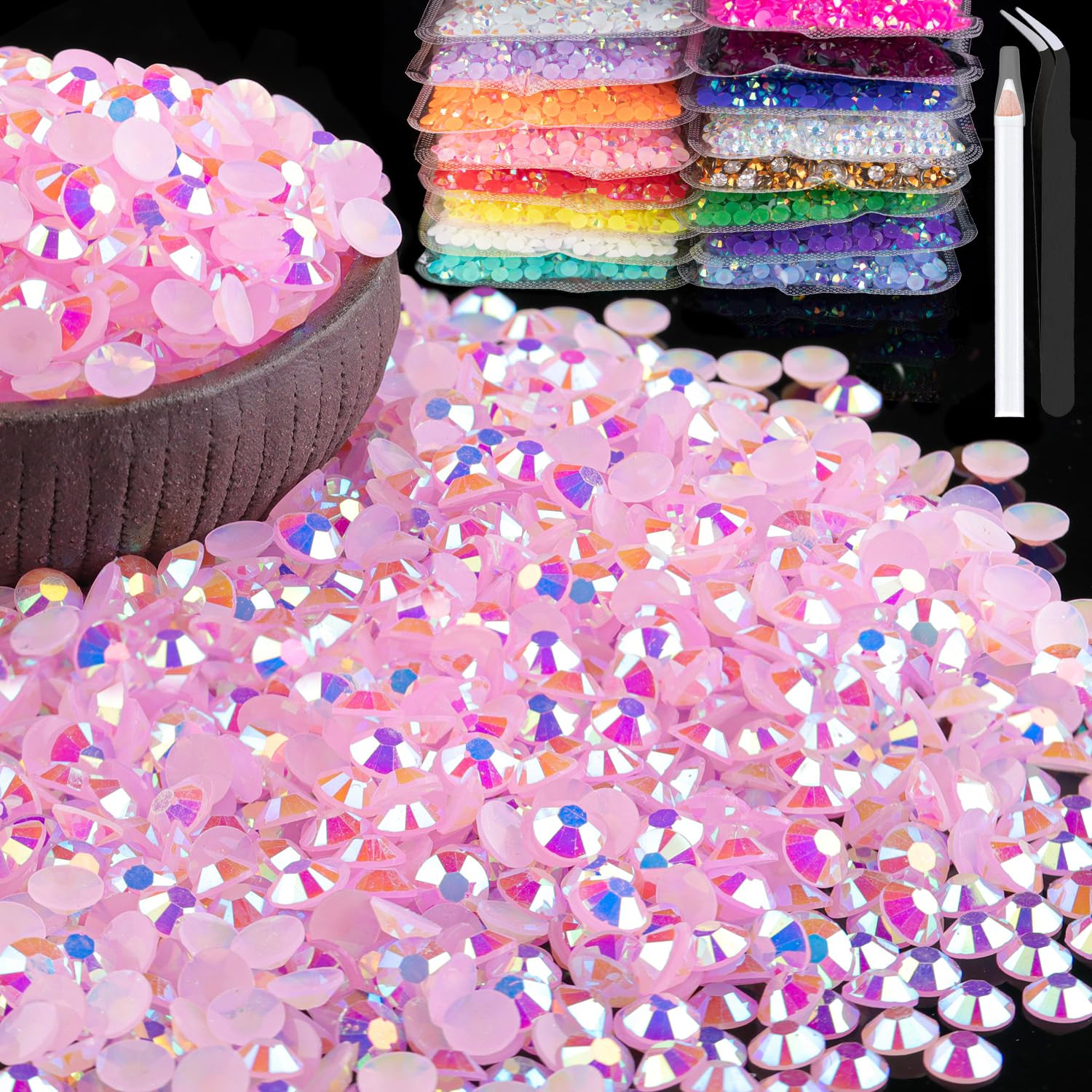 5000pcs 5mm Resin Rhinestones Bulk, Light Pink AB Flatback Round Jelly Rhinestones Bedazzling Non... | Amazon (US)