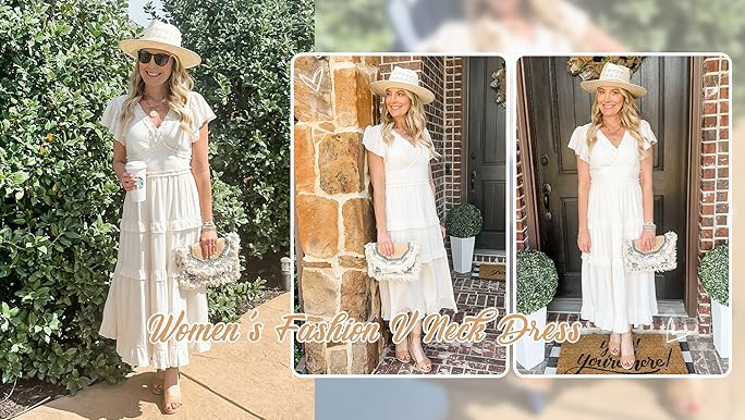 MEROKEETY Womens 2023 Summer Casual V Neck Flutter Sleeve High Waist Ruffle Tiered Midi Dress | Amazon (US)