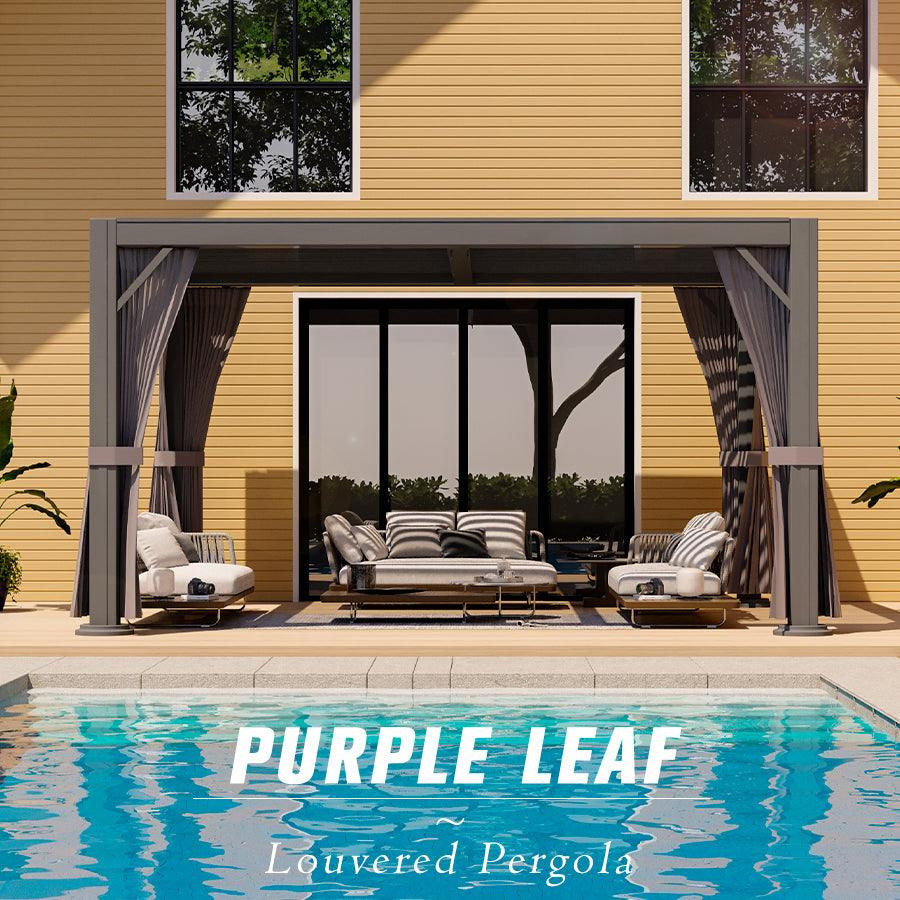 PURPLE LEAF Outdoor Adjustable Louvered Aluminum Pergola Metal Roof Hardtop Gazebo with Upgrade C... | Purple Leaf