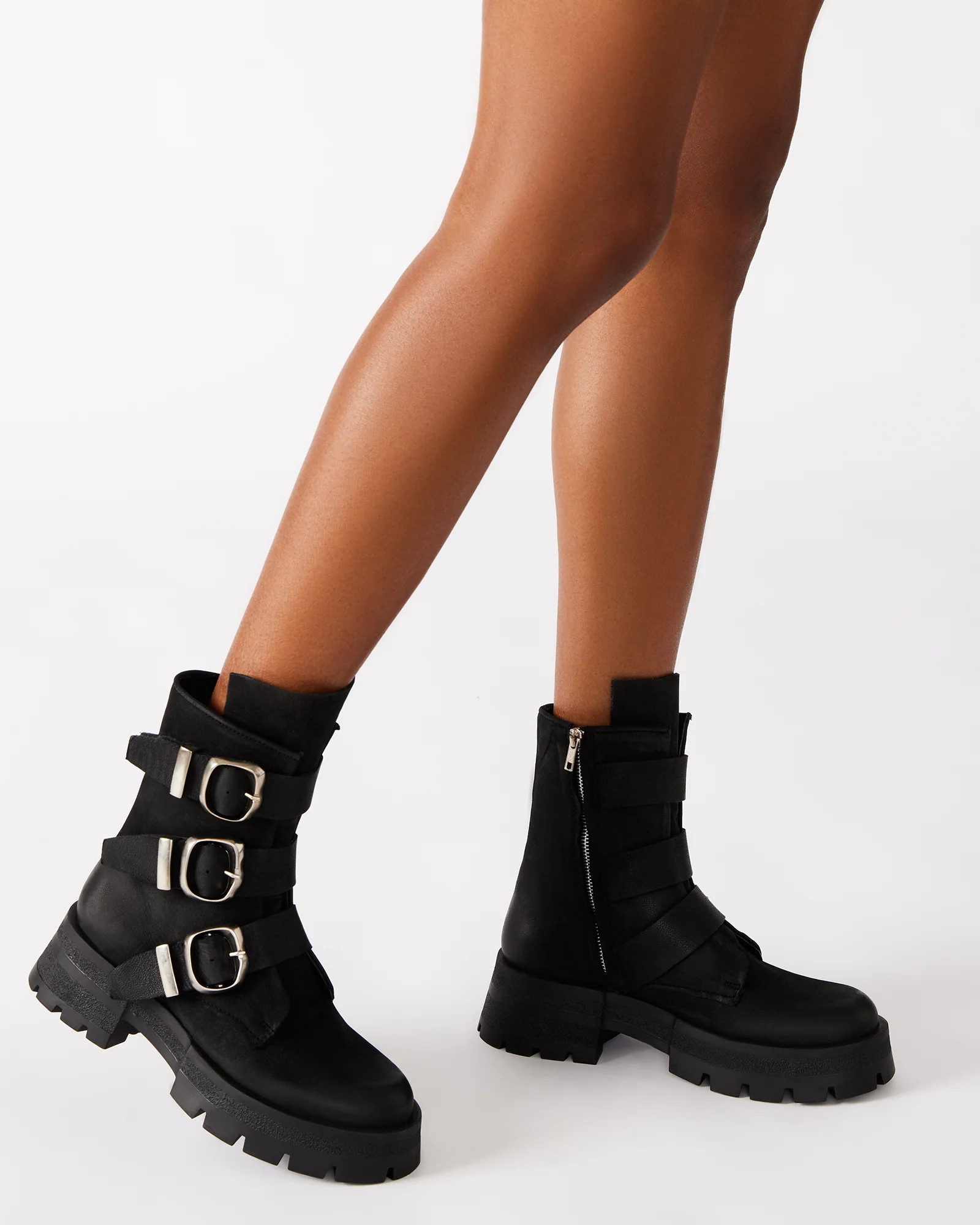 ROLAND Black Leather Ankle Lug Sole Bootie | Women's Booties | Steve Madden (US)