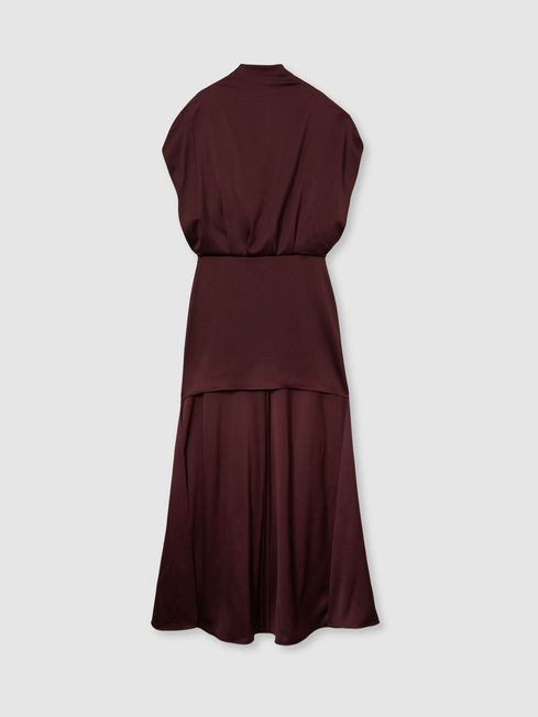 Atelier Satin Stepped-Hem Dress in Burgundy | Reiss US