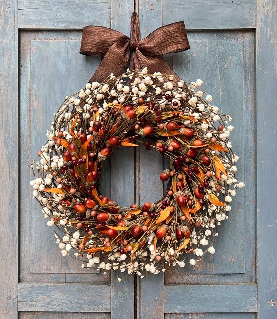 Fall Wreath  Acorn Wreath  Autumn Door Decor  Choose Bow - Etsy | Etsy (US)