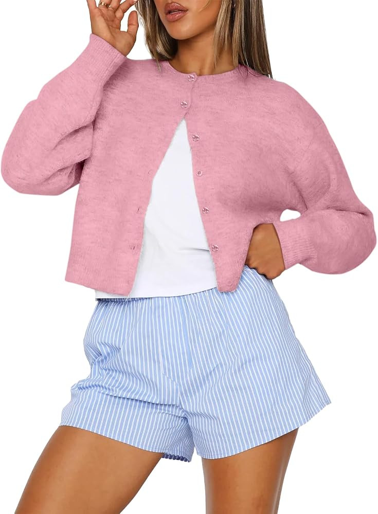 Trendy Queen Cropped Cardigan Sweaters for Women Lightweight Crop Cotton Knit Y2k Fall Outfits Fa... | Amazon (US)