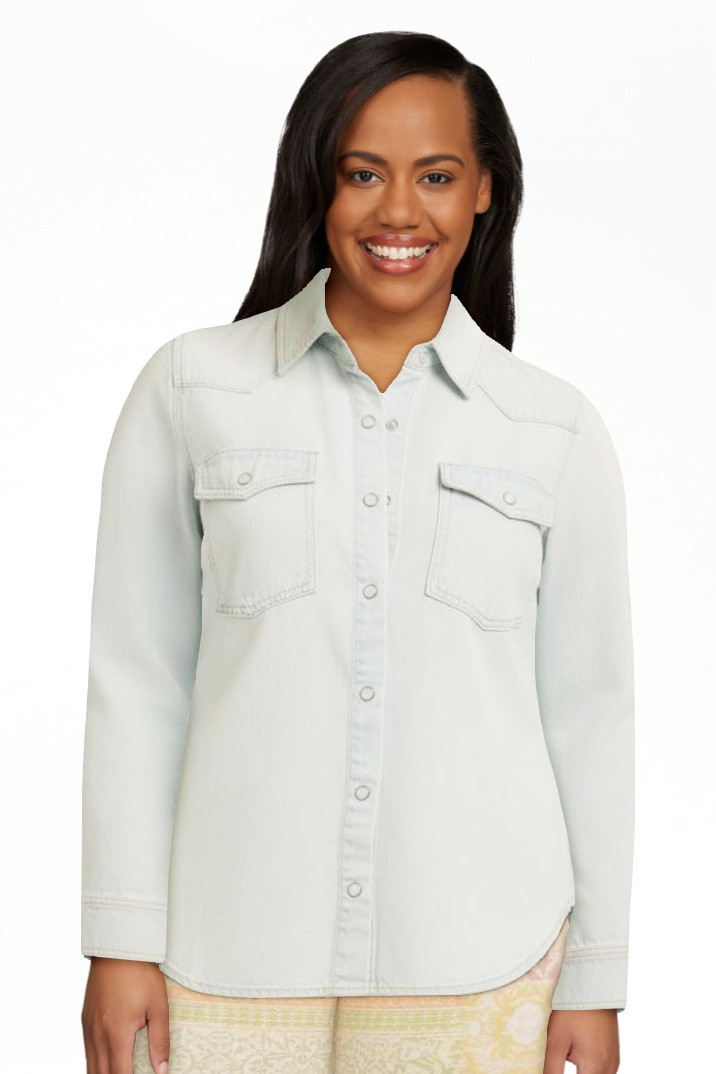 Jessica Simpson Women's Relaxed Denim Shirt with Long Sleeves, Sizes XS-4X | Walmart (US)