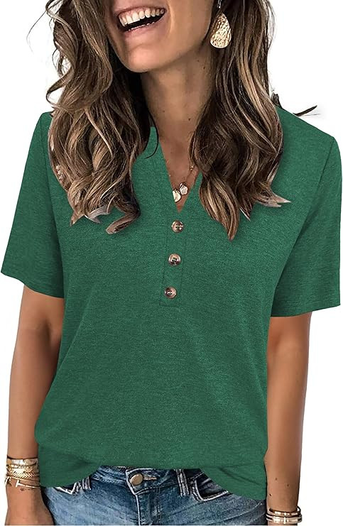 Womens Summer Tops Short Sleeve Shirts Business Casual Outfits Trendy Fashion Beach Vacation Clot... | Amazon (US)