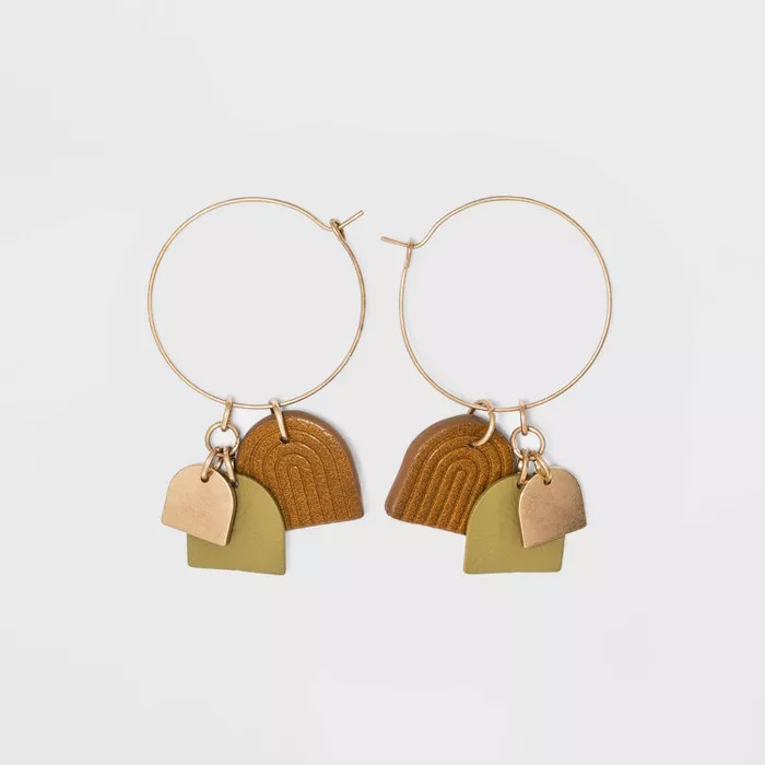 Embossed Vegan Leather and Sprayed Half Moon Shape Charm Hoop Earrings - Universal Thread™ | Target