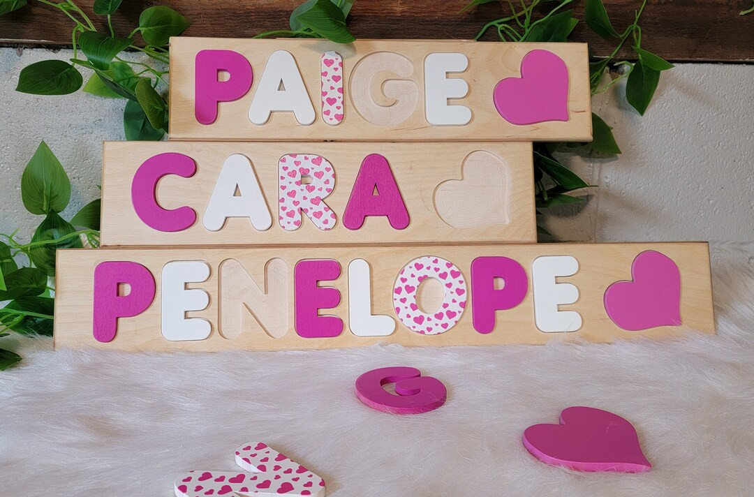 Wooden Name Puzzle With Shape Vday Gift for Girls Pink and - Etsy | Etsy (US)