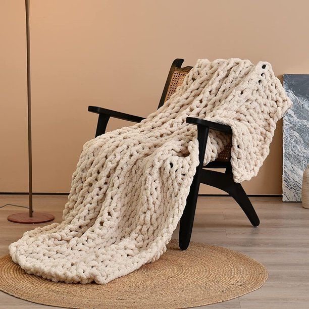 Comtest Chunky Knit Blanket Throw Knitted Blanket Chenille, Beige, 40"x 60" - Walmart.com | Walmart (US)