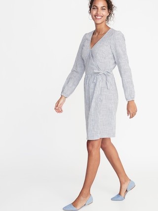 Waist-Defined Patterned Wrap-Front Dress for Women | Old Navy US
