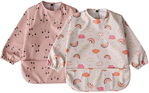 Waterproof Baby Bibs,Infant Toddler Long Sleeve Feeding Bib With Food Catcher,Easy Clean & Washab... | Amazon (US)
