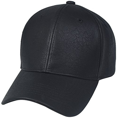 PU LEATHER Plain Adjustable Baseball Hats Snapback closure ( 6 Colors ) (BLACK) | Amazon (US)