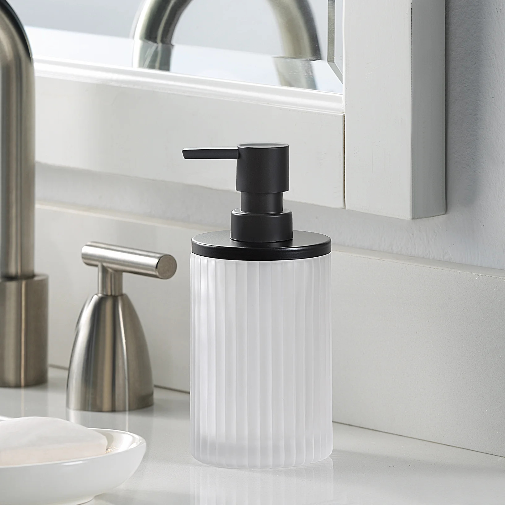 Better Homes & Gardens Ribbed Glass and Metal Soap Pump, White with Black Accents | Walmart (US)