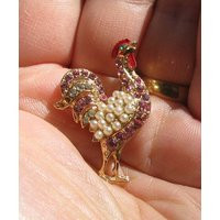 Unique & Highly Detailed Vintage Rhinestone & Pearl Rooster Brooch, Unknown Maker, Colorful, Retro 1960's, Farm Wake Up Call | Etsy (US)