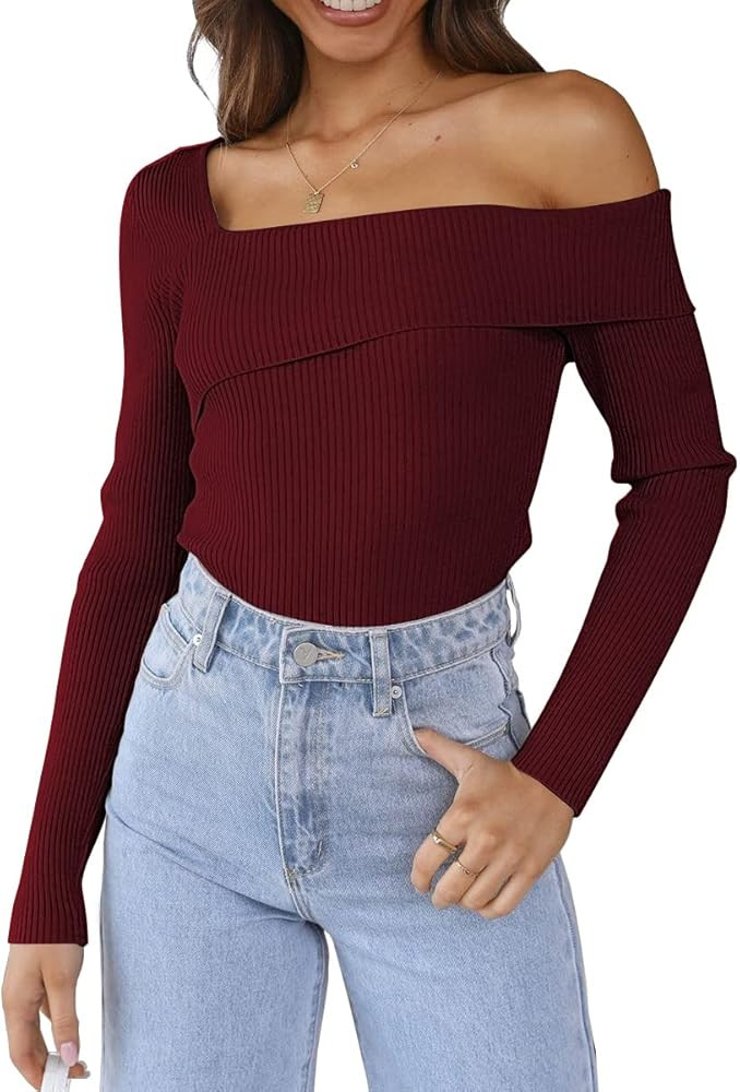 LILLUSORY Women's Off Shoulder Sweaters 2023 Fall Long Sleeve Knitted Lightweight Going Out Pullo... | Amazon (US)