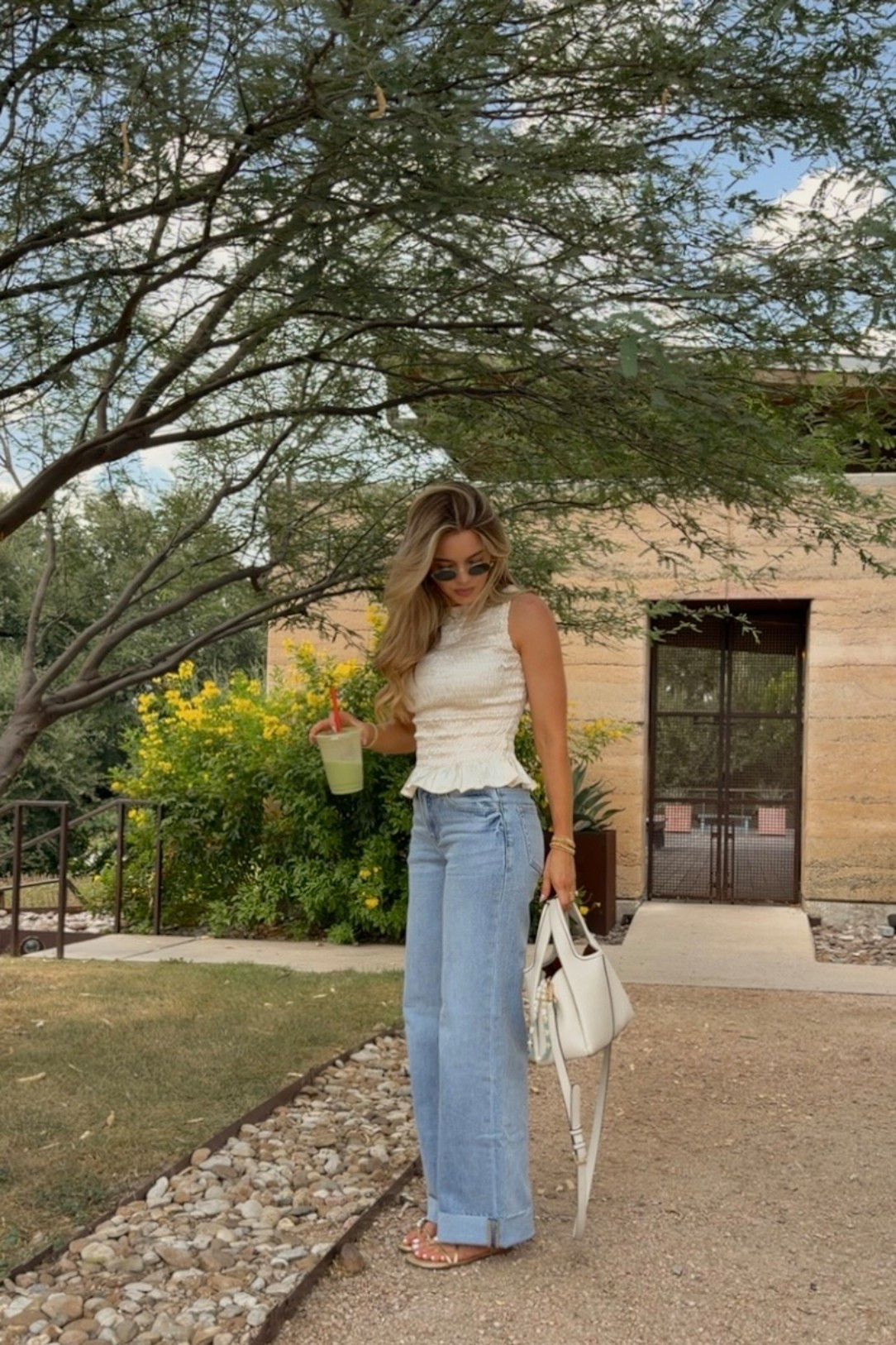 amazon! top: small // jeans: 25 (top i ordered white solid, jeans i ordered A-inseam 32”-light blue)