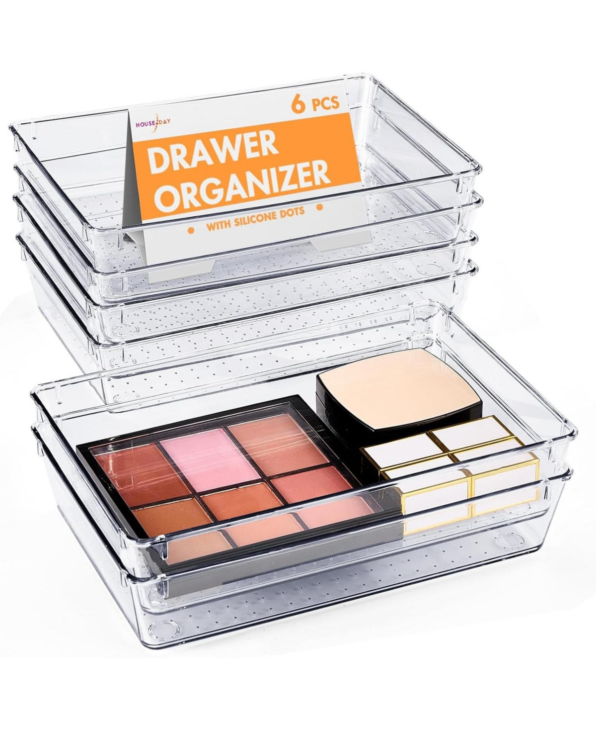 House Day Clear Plastic Drawer Organizers with Non-Slip Silicone Base for Makeup & Bathroom 6 Pack - Clear | Macy's