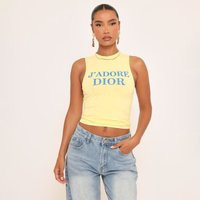 Scoop Neck J'Adore Stud Detail Vest Top In Yellow, Women's Size UK 12 | EGO (UK)