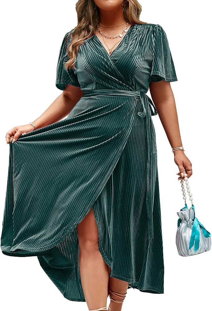 BerryGo Women's Boho V Neck Ruffle Floral Wrap Maxi Dress | Amazon (US)