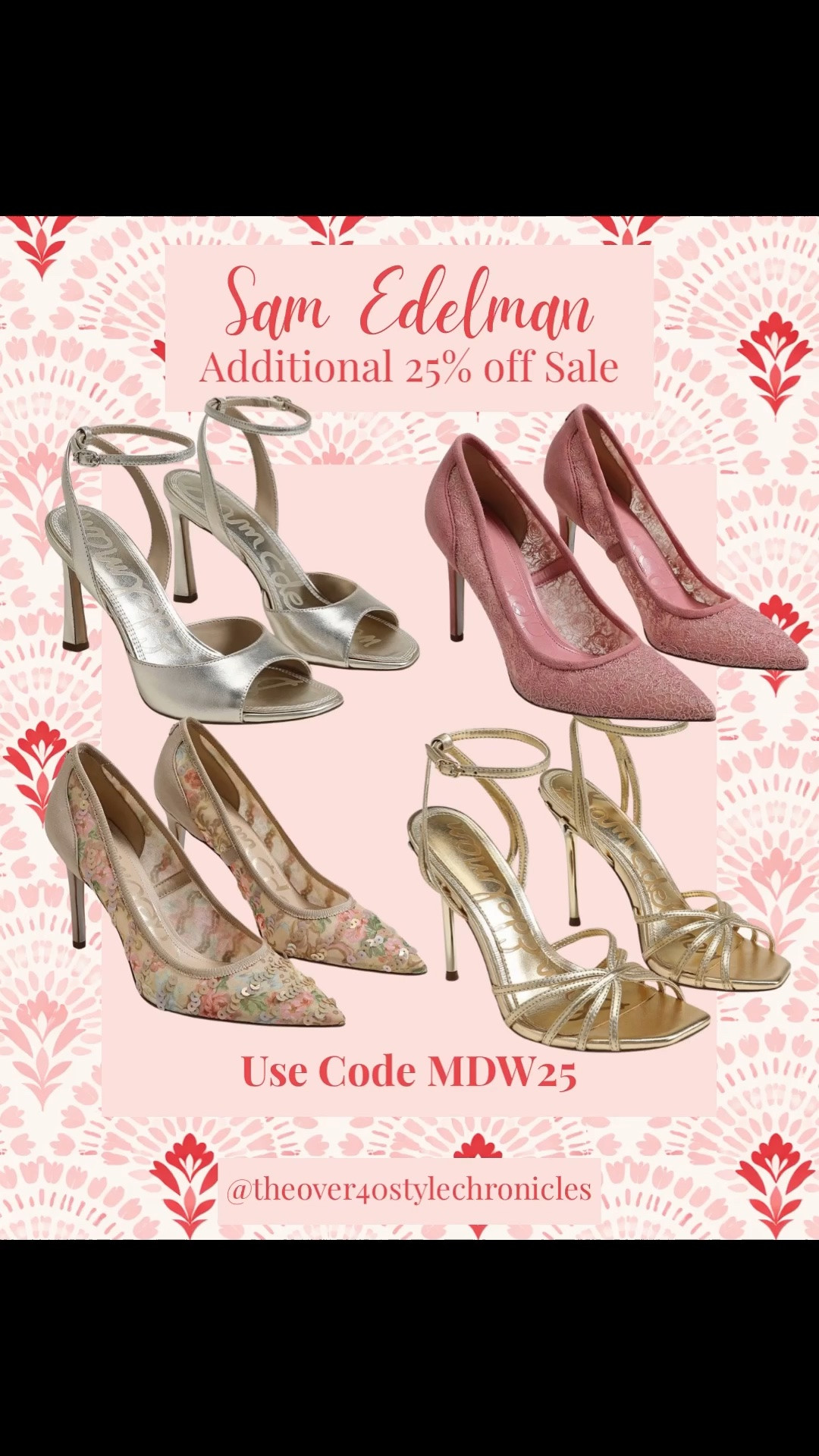Summer Weddings? These shoes would add such a fun touch ✨ @samedelman Memorial Day Sale • An Additional 25% off Sale Styles 

Sam Edelman heels, designer heels, occasion heels, wedding guest shoes, metallic heels, gold strappy heels, silver heels, pink pumps, floral heels, statement shoes, dressy sandals, elegant heels, feminine style, chic evening shoes, cocktail party outfit, bridal shower outfit, wedding guest outfit ideas, classic feminine style, elevated style, luxe style inspiration, spring wedding style, summer wedding guest shoes, date night heels, timeless fashion, over 40 fashion, polished style, classic chic outfits, romantic style, special occasion shoes, luxury inspired fashion, sophisticated style, feminine wardrobe staples, high heel sandals, pointed toe pumps, party heels, dressy outfit ideas

#LTKSaleAlert