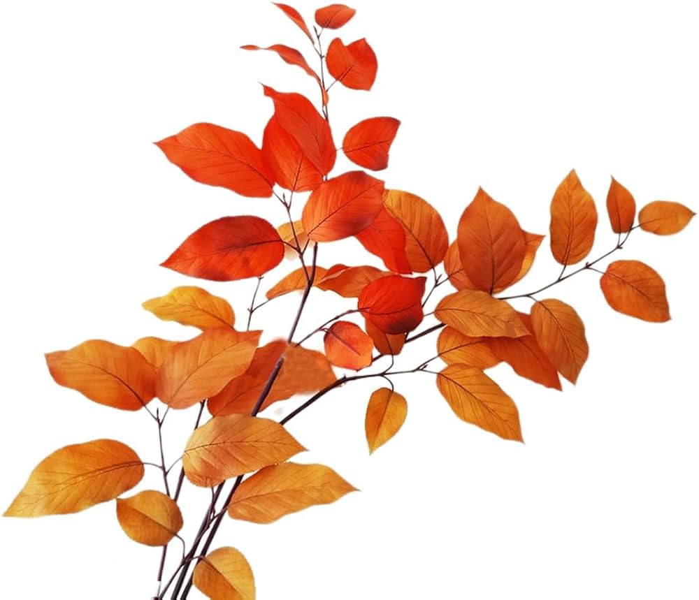 Artificial Autumn Leaves - 30-Inch Red Beech Leaves with 15 Leaves per Stem, 3 PCS Red Leaf- Perf... | Amazon (US)