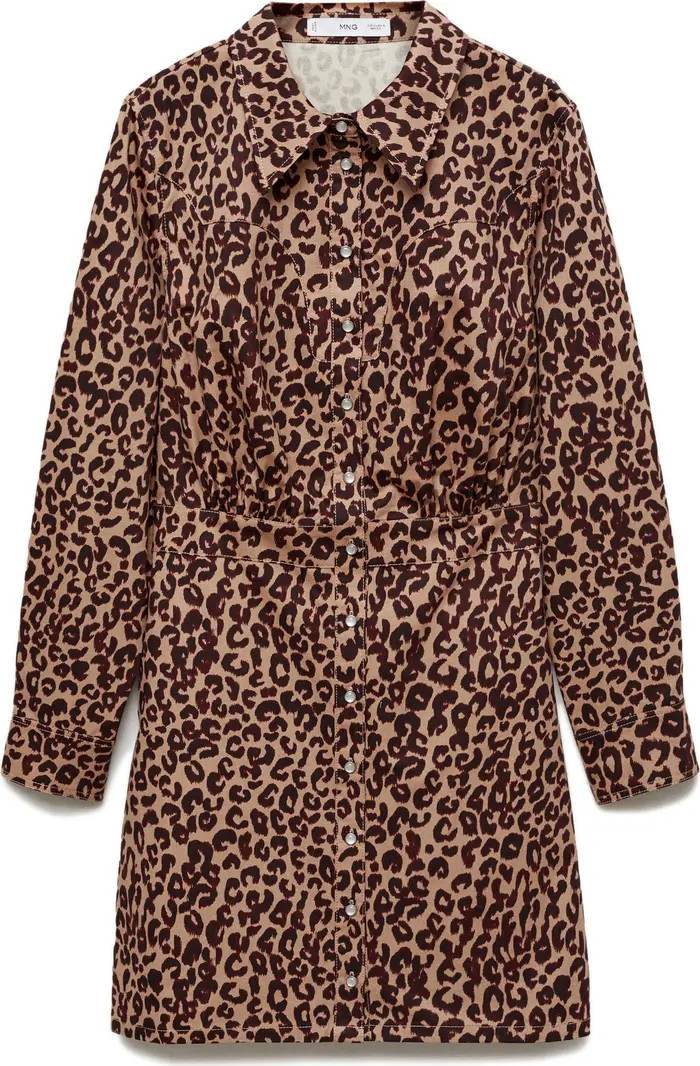 MANGO Leopard Print Long Sleeve Shirtdress | Nordstrom | Nordstrom
