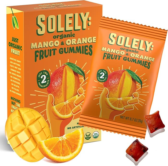 SOLELY Organic Mango and Orange Whole Fruit Gummies | Three Ingredients | No Added Sugars, Artifi... | Amazon (US)