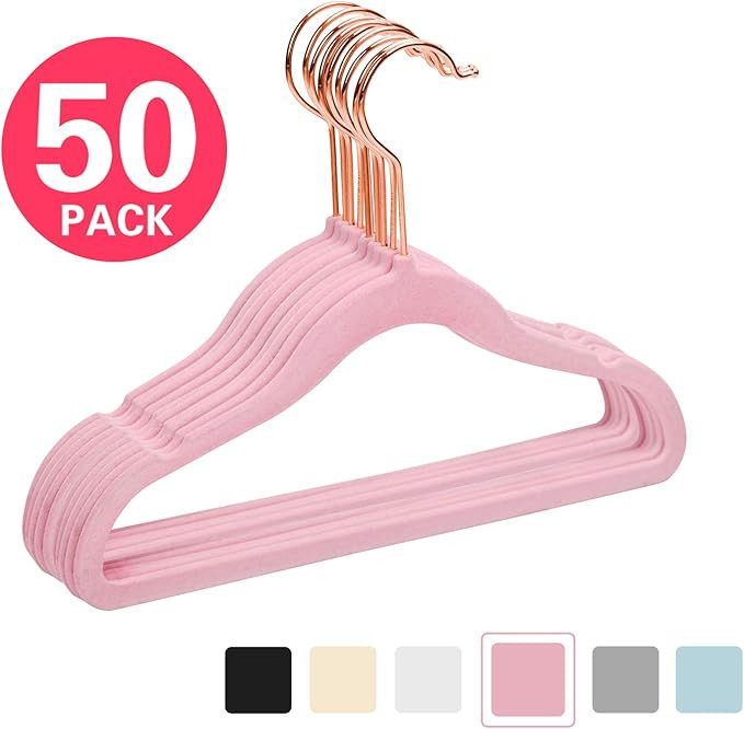 MIZGI Premium Kids Velvet Hangers (Pack of 50) with Copper/Rose Gold Hooks,Space Saving Ultra Thi... | Amazon (US)