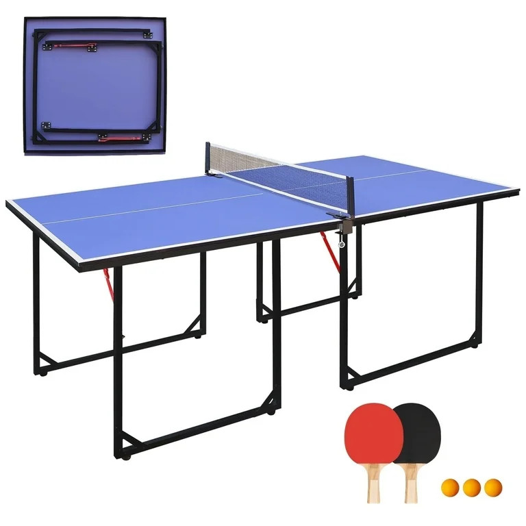 HooKung 6ft Foldable Table Tennis Table Set, Mid-Size Ping Pong Table Portable Table Tennis Game ... | Walmart (US)