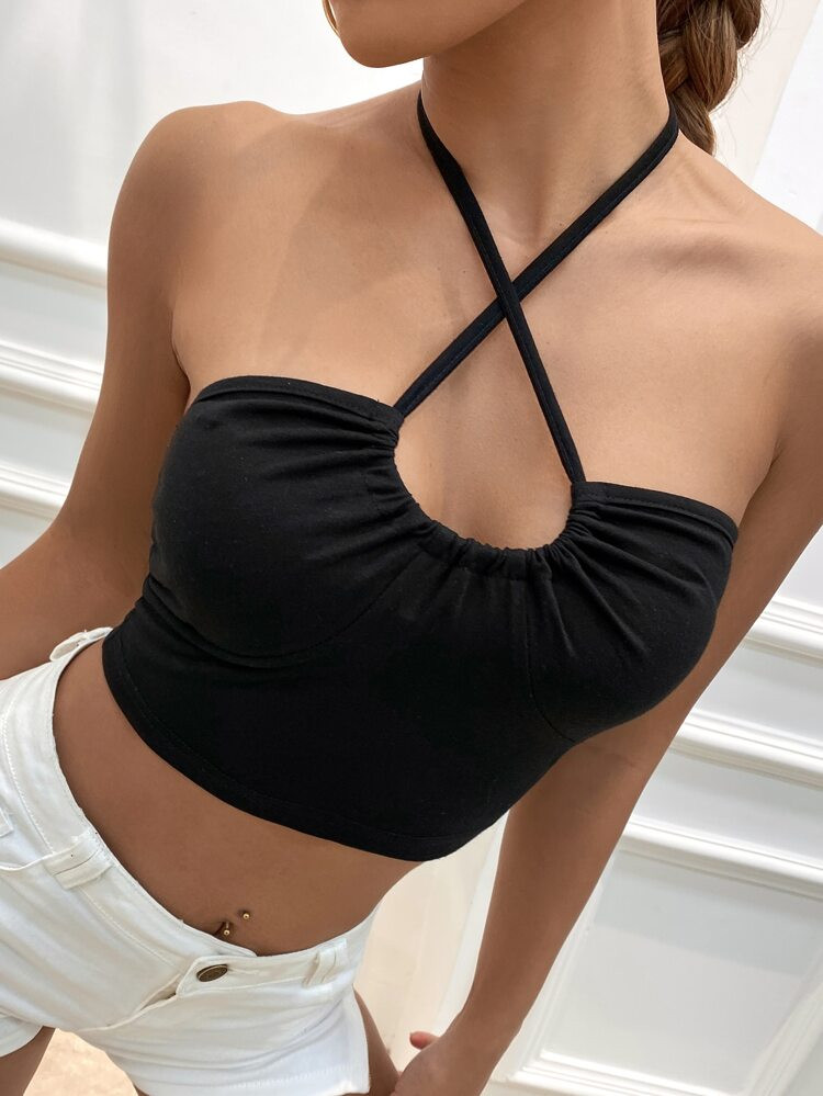 Crisscross Tie Back Halter Top | SHEIN