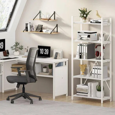 5 Tier Bookshelf, Metal and Wood Bookcase, Etagere Book Shelf for Display, Modern Shelving Unit Tall Book case for Home Office, Living Room | Wayfair North America