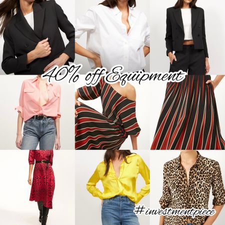 Suiting. Must have clsssic silks in the season’s it colors. Sets. Prints. Shirt dresses and more. Get 40% off everything @equipment - these are some of my faves! #investmentpiece 

#LTKSaleAlert #LTKSeasonal #LTKStyleTip