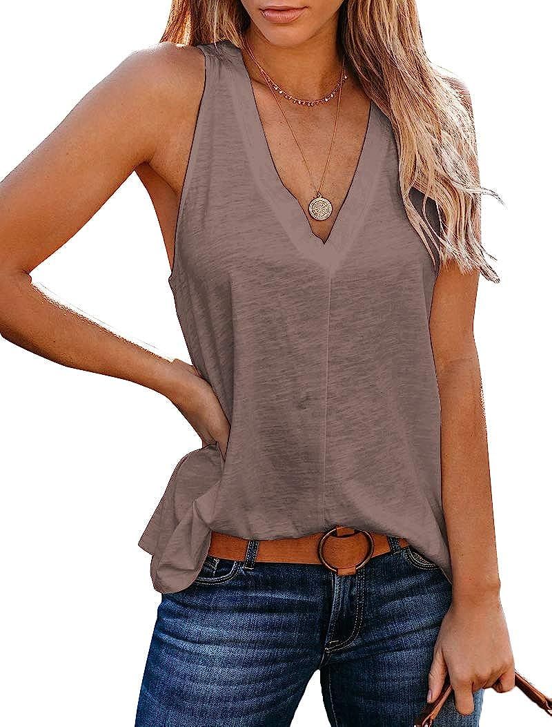 Uincloset Women's Summer Basic Sleeveless V Neck Casual Tank Tops Loose Shirts | Amazon (US)
