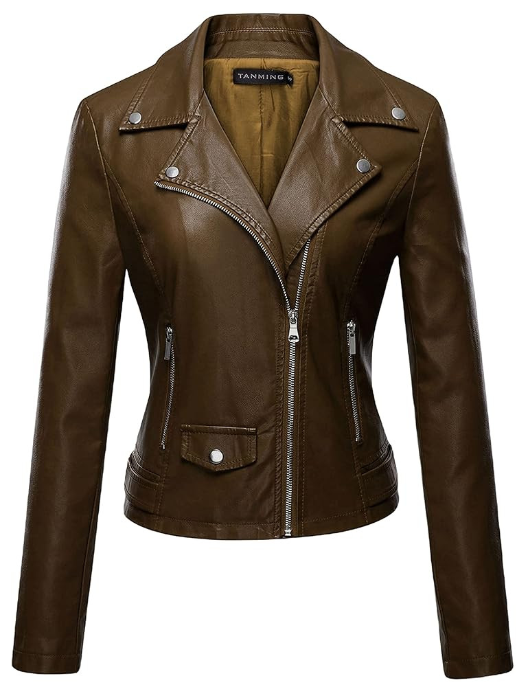 Tanming Women's Faux Leather Moto Biker Short Coat Jacket | Amazon (US)