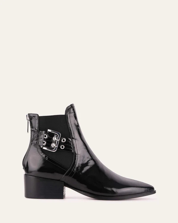 RIVER FLAT ANKLE BOOTS BLACK CRINKLE PATENT | Jo Mercer (AU)