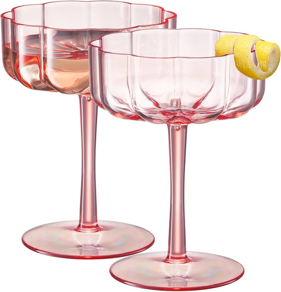 Khen Shatterproof Acrylic Flower Wavy Vintage Art Deco Martini, Champagne & Cocktail Blush Pink C... | Amazon (US)