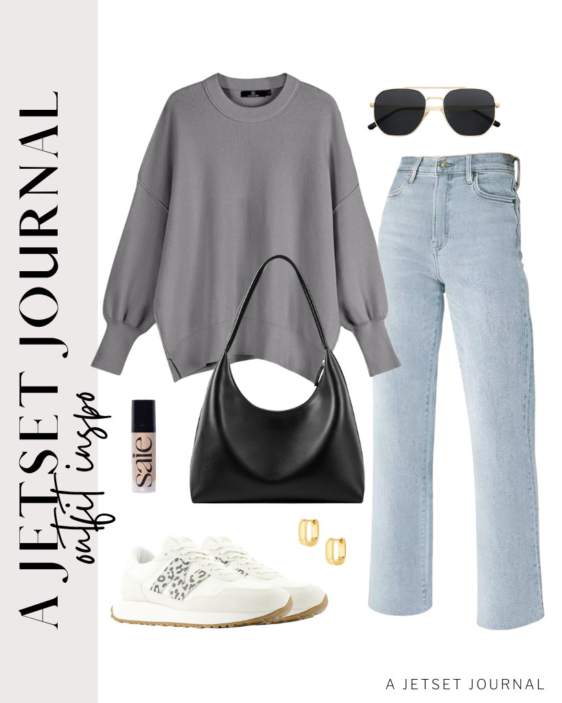 Isn’t this gray LILLUSORY oversized batwing sweater and KDF jeans outfit cute, too? You can style it with this black shoulder bag and SOJOS aviator sunglasses. For your footwear, go with these New Balance 237 V1 sneakers. 

 #LTKSeasonal #LTKSaleAlert #LTKTravel