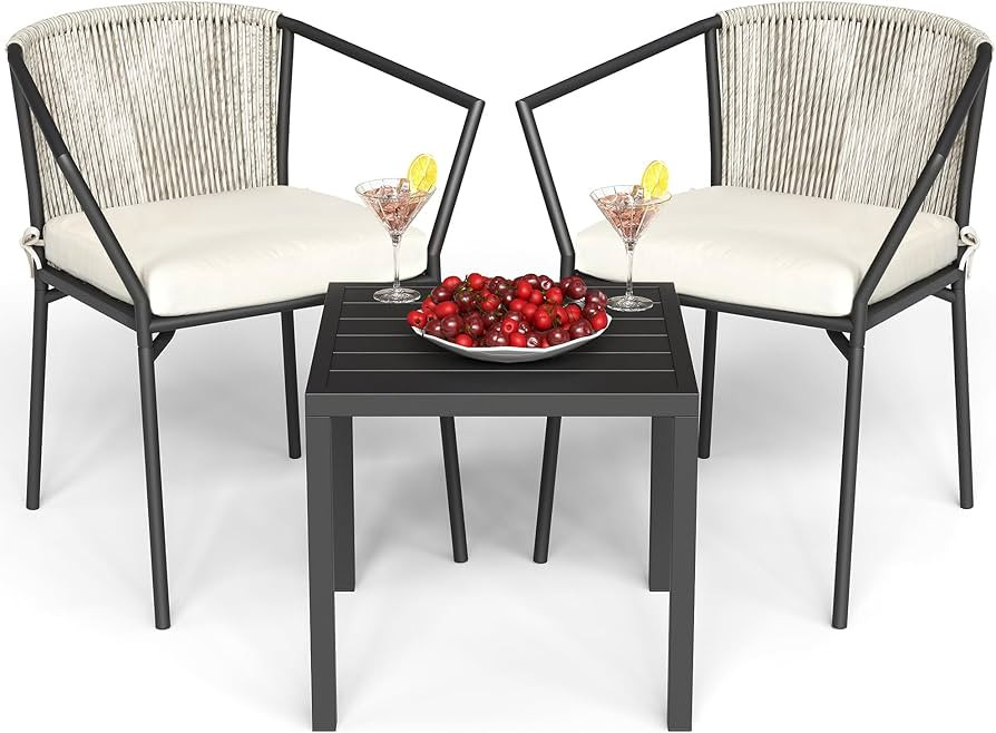 YITAHOME Wicker 3-Piece Outdoor Bistro Set, All-Weather Patio Conversation Set with Stackable Cha... | Amazon (US)