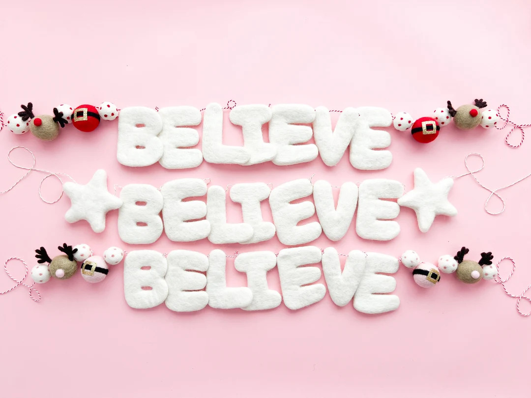 BELIEVE Felt Letter Garland With Santa / Reindeer Shapes or - Etsy | Etsy (US)