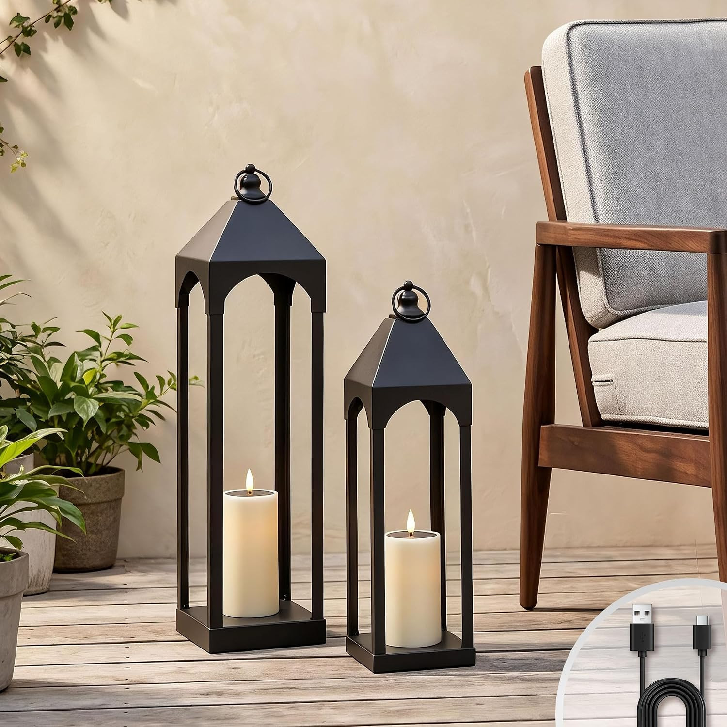 ALL FORTUNE 24" 18" Large Solar Outdoor Lanterns for Porch, Set of 2 | Amazon (US)