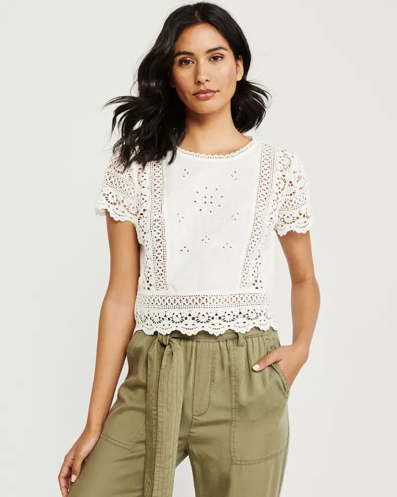 Embroidered Button-Back Top | Abercrombie & Fitch US & UK