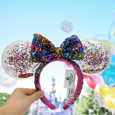Disney-Parks Ears Rainbow Edition Minnie Ears Confetti Star Sparkle Headband | eBay US