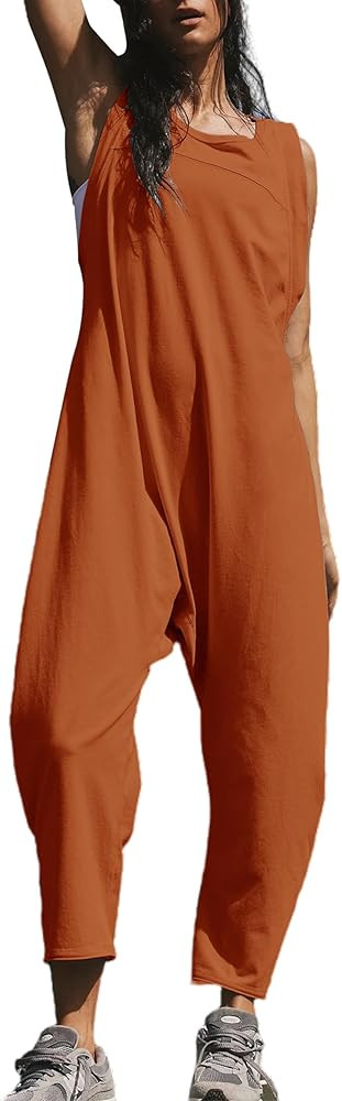 Womens Casual Jumpsuits Twisted Back Onesie Rompers Sleeveless Baggy Loose Fit Overalls Jumpers | Amazon (US)