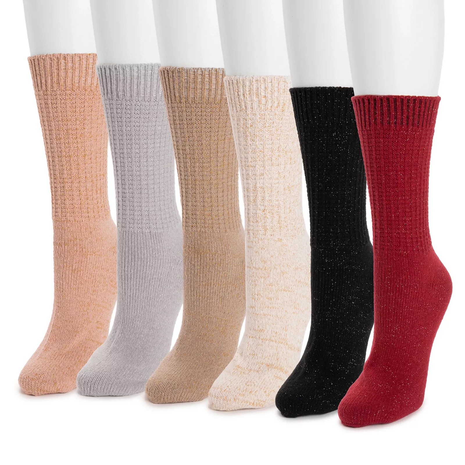 Women's MUK LUKS 6-Pack Dream Step Mini Crew Socks Set, Lurex Waffle | Kohl's