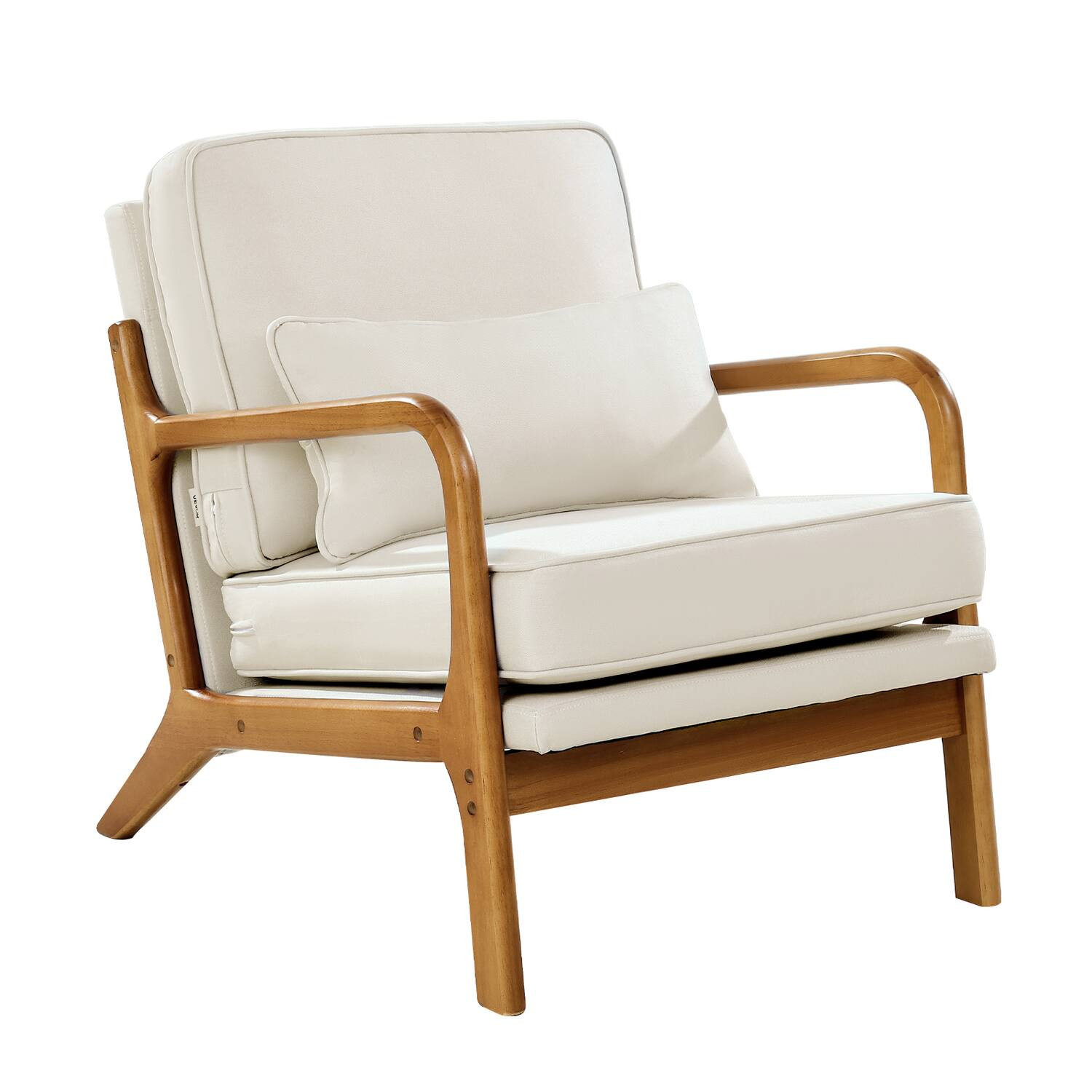 VEVOR - Accent Chair, Mid Century Modern Armchair with Solid Wood Frame and Non-Slip Legs, Upholstered Leisure Chair - Brown + Beige | Best Buy U.S.