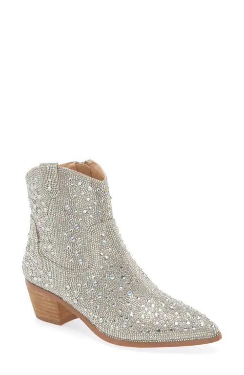 AZALEA WANG Gig Crystal Western Boot in White at Nordstrom, Size 11 | Nordstrom