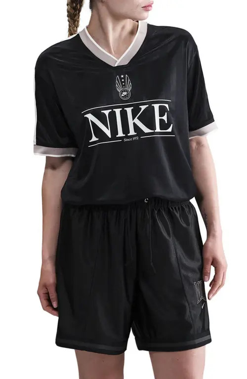 Nike Sportswear V-Neck Graphic Jersey in Black/Sail/College Grey at Nordstrom, Size Small | Nordstrom