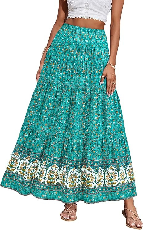 CFLONGE Summer Maxi Skirts for Women 2026 Fashion Boho Long Skirt Trendy Floral High Waist A Line... | Amazon (US)