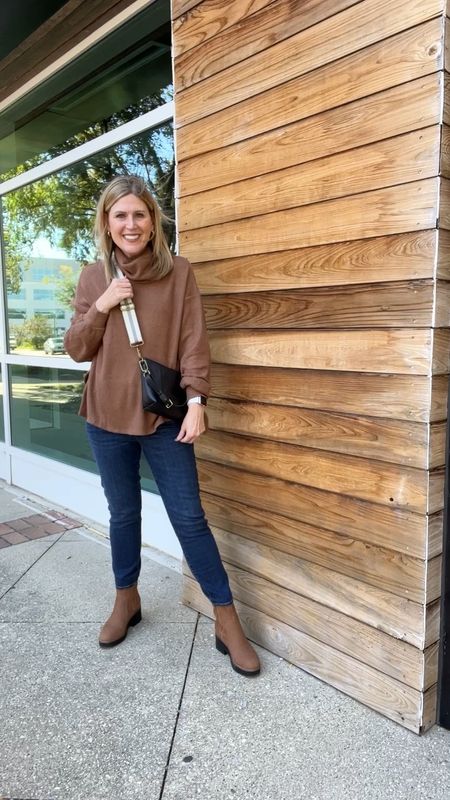 Casual Saturday style. Tunic waffle sweater. Hi/Lo hem. Super soft. Roomy fit! Size down if between sizes.  Staight leg slim girlfriend denim. Runs tts. Very stretchy. Lug sole boots are FABULOUS! Very comfortable! Highly recommend! 
Discount code for sweater: CINDY10 
Discount code for boots: CINDY20

#LTKshoecrush #LTKstyletip #LTKover40