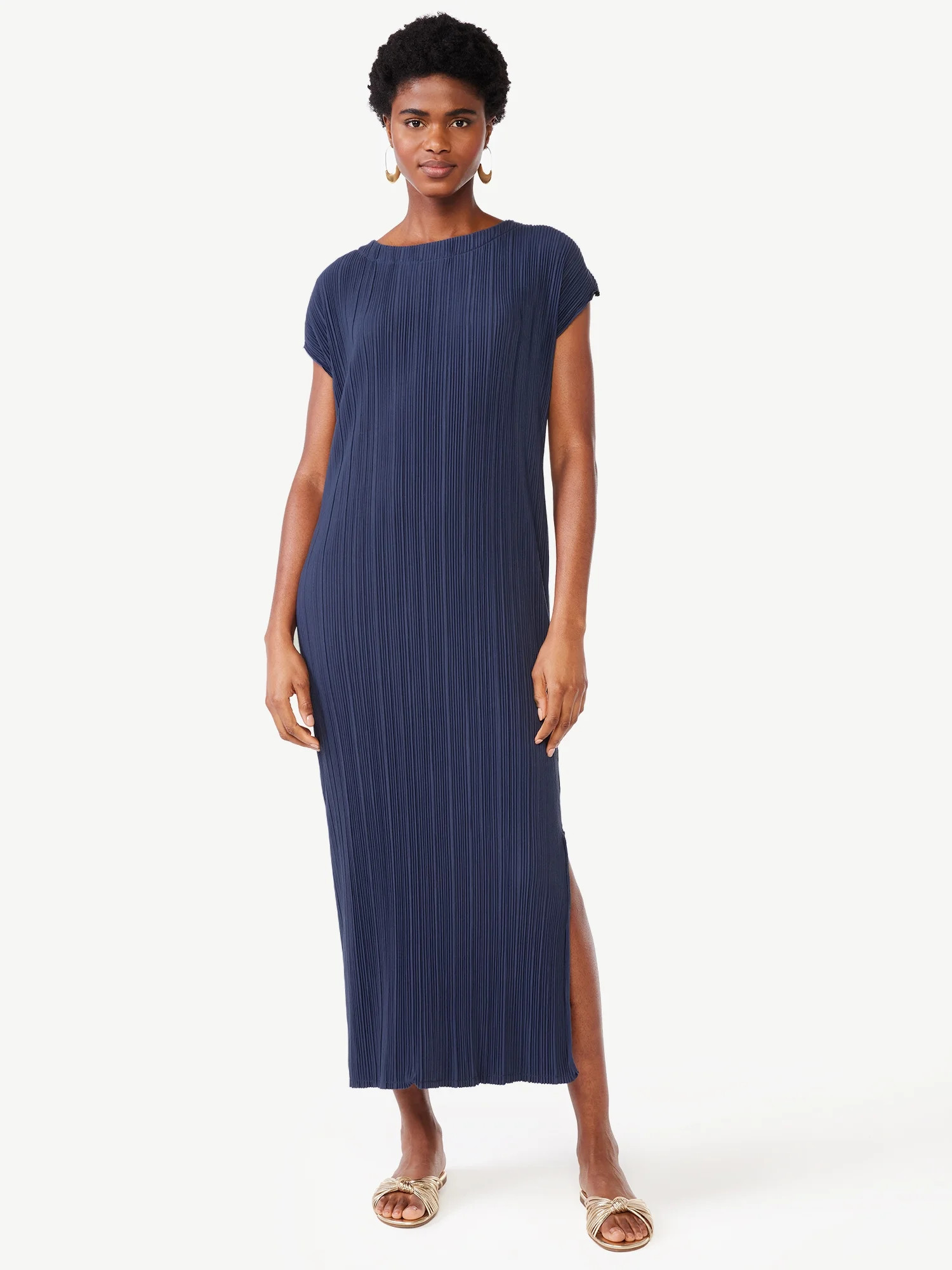 Scoop Women's Crinkle Knit Midi Dress with Short Dolman Sleeves, Sizes XS-XXL | Walmart (US)