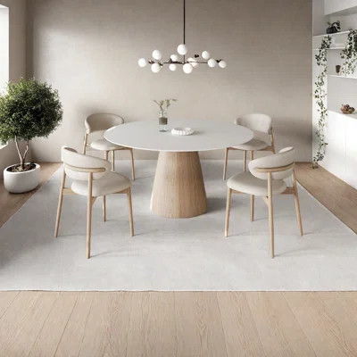 Modern Round Dining Table, White Cream | Wayfair North America